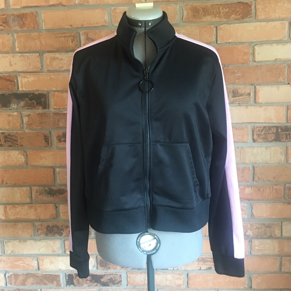 Forever 21 Black and Pink Cropped Track Jacket